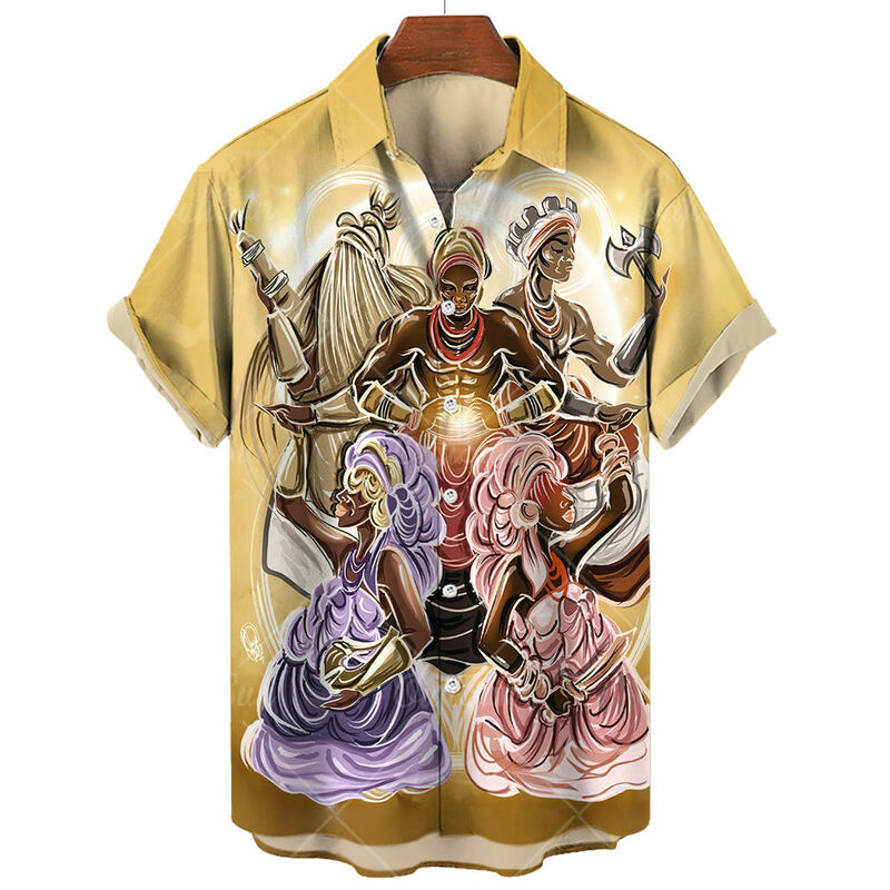 Camisa Vintage con estampado 3d de Umbanda para hombre, ropa de manga corta de diseñador callejero, Tops holgados de gran tamaño y blusa