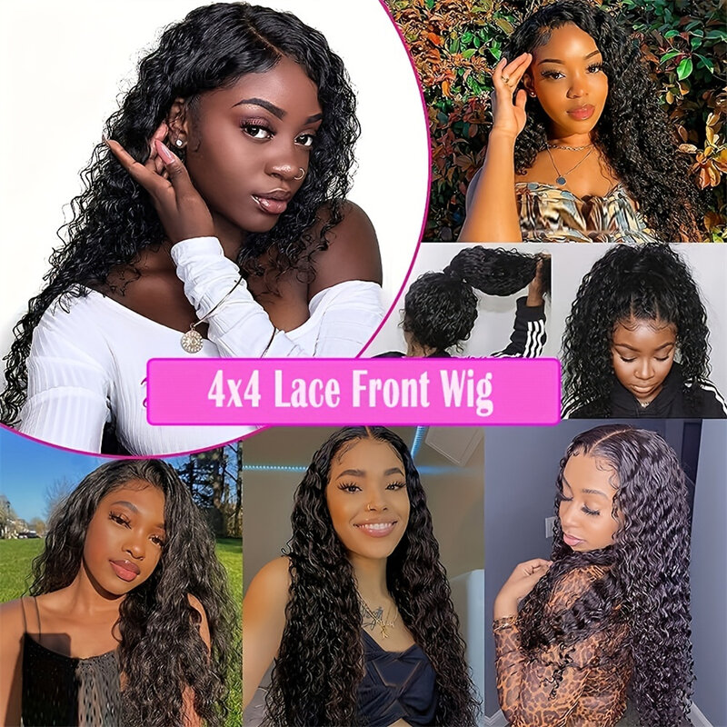 4X4 Lace Front Wigs 150% 180% Density Deep Wave Lace Frontal Wigs Wet And Wavy Lace Front Wigs Pre Plucked For Women Natural