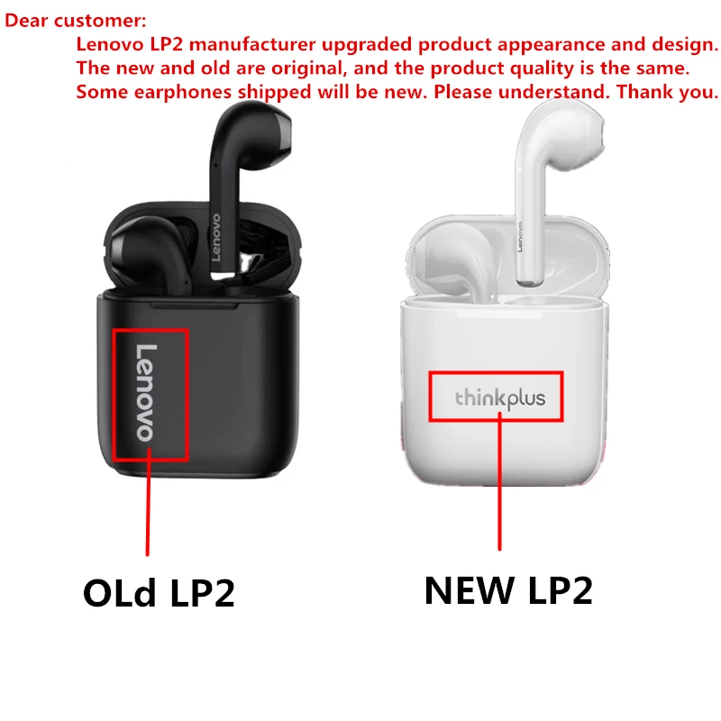 Original Lenovo LP2 TWS Wireless Headphone Bluetooth 5.0 Touch Control Dual Stereo Bass Earphones with Micphone Sports Earbuds