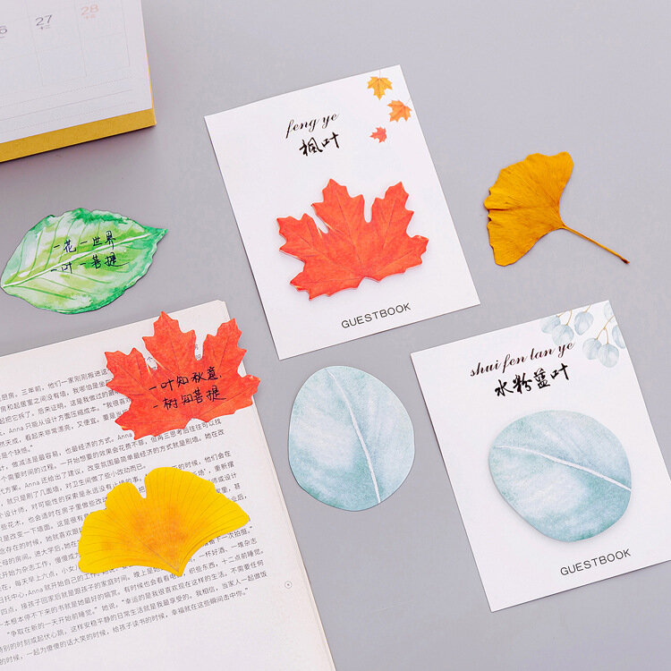 Cute Creative Sticky Note Fresh Leaf Simulation Leaf Memo Sticker N Times Post Message Stationery journaling school supplies