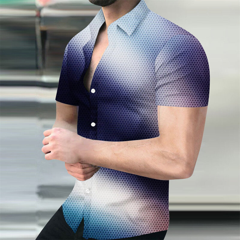 Новинка 2023, летняя мужская рубашка с коротким рукавом, Гавайская Повседневная рубашка для отпуска с цифровым принтом