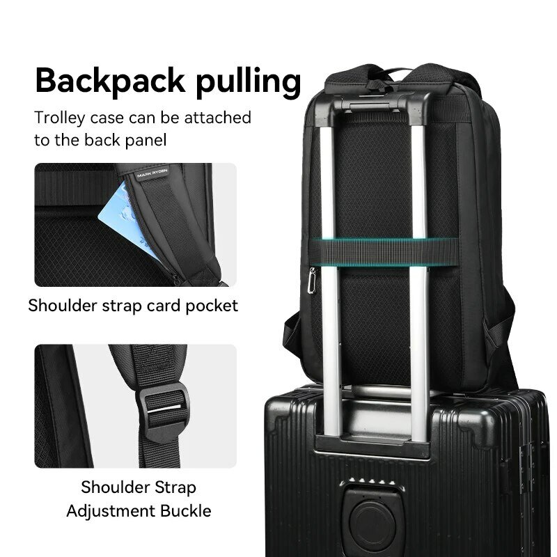 مارك ريدن-حقيبة ظهر رفيعة للرجال ، حقيبة ظهر بسيطة للأعمال ، سحاب YKK ، مقاومة للخدش ، USB
