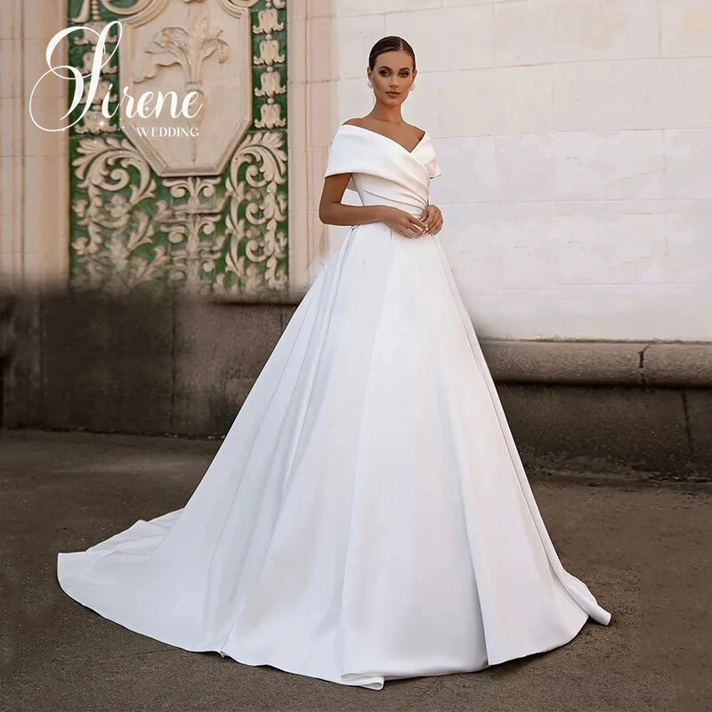 Sirene Elegant V-Neck Stain Wedding Dresses White Off The Shoulder Lace-Up A-Line Bridal Gown 2024 Vestidos De Novia Custom Made