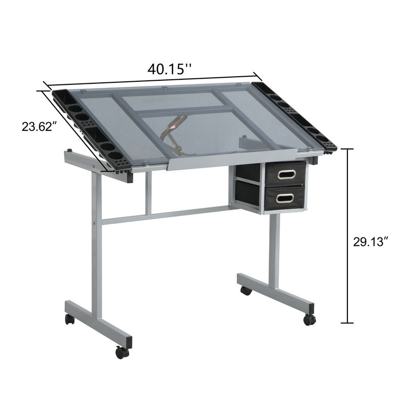 โต๊ะร่างสถานีงานฝีมือแบบปรับได้พร้อมลิ้นชักสไลด์2อัน-ศิลปะการออกแบบที่แข็งแรงเพื่อการวาดและร่างที่ง่ายดาย-รวม4ชิ้น