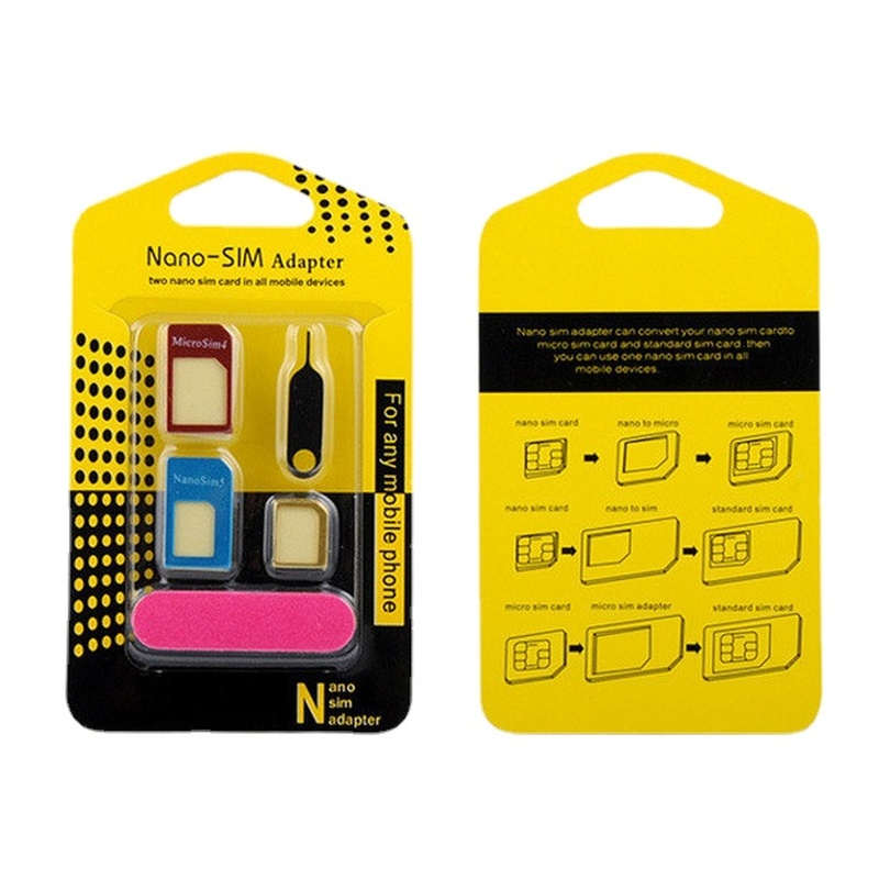 Adaptadores de tarjetas Sim 5 en 1, soporte de Metal para tarjeta con lijadora, bandeja de aguja abierta para todos los teléfonos inteligentes, conversión de ranura estándar/Nano/Micro