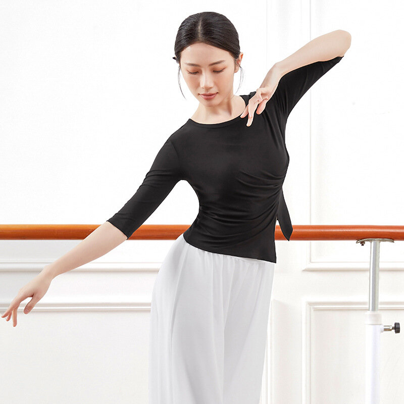 Herbst Klassische Tanz Praxis Kleidung Weibliche Erwachsene Unregelmäßigen selbst-anbau Nahen Sleeve Top Lehrer Moderne Dance Tops