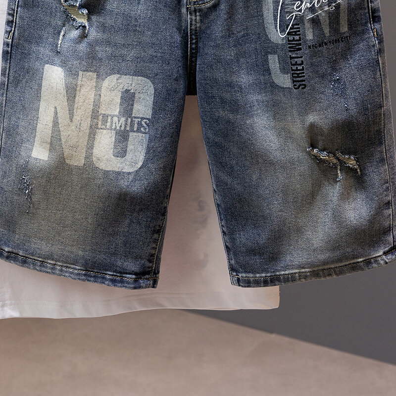2024 Sommer dünne Jeans shorts Herren modisch bedruckte lässige All-Match elastische weiche modische High-End-Scratch-kurze Hose