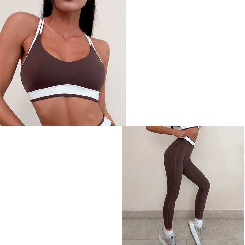 Ropa interior deportiva con espalda cruzada en contraste, pantalones de Fitness, conjunto de Yoga sin mangas cepillado para correr, nuevo