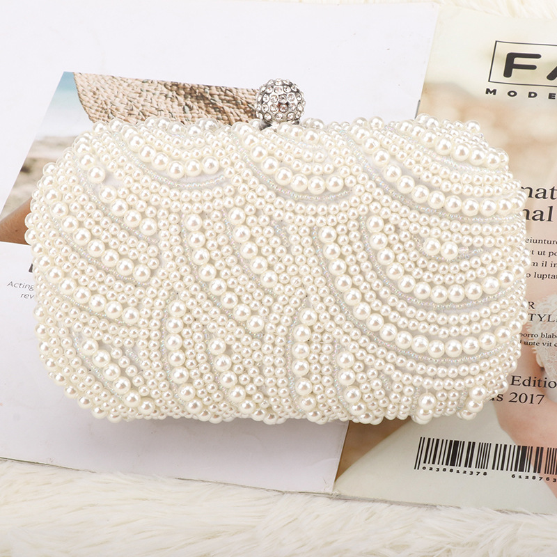 Women's Handbag Luxury Beaded Coral Hand Bag Elegant Retro Frame Clutch Bag Evening Party Pearl Purse Fashion Glitter Square Bag