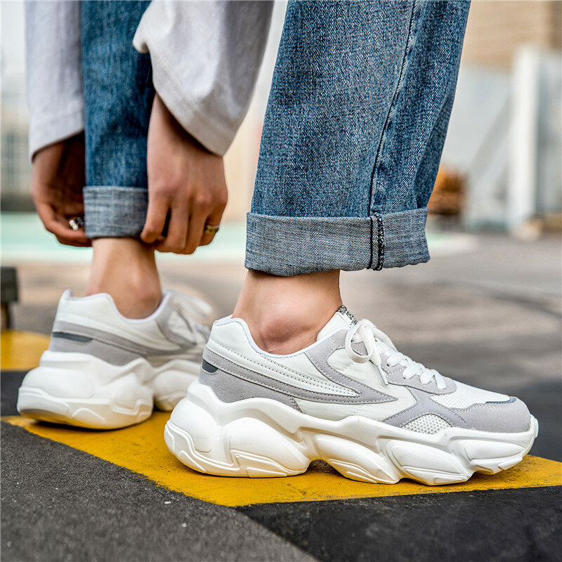 Новая модная повседневная Уличная обувь Корейская версия универсальная однотонная спортивная обувь на толстой подошве прочная Уличная обувь