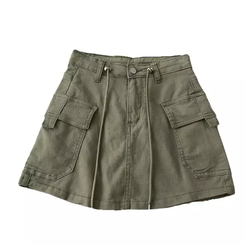 Caofeimao-Mini jupe taille haute pour femme, grande poche, cargo, streetwear, mode, courte, ligne A, 2023