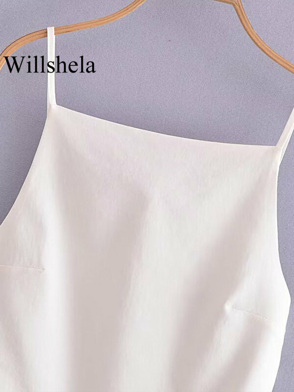 Willshela Women Fashion Solid Lace Up Backless Camisole Vintage Thin Straps Square Collar Female Chic Lady Tops