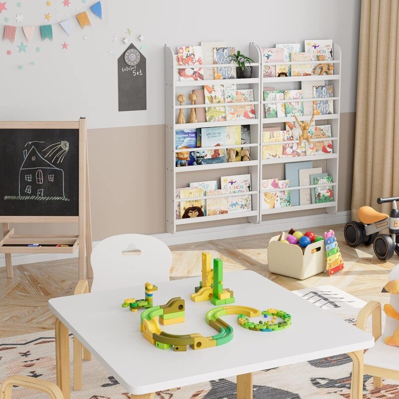 FOTOSOK 어린이 책꽂이, 완구 및 책용 벽걸이 4 단 책꽂이 정리함, 침실에 장난감 보관 책꽂이