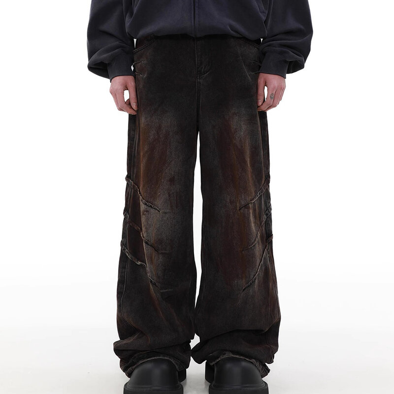 Брюки джинсовые плиссированные, удобные эластичные прямые брюки с широкими штанинами, Повседневная модная уличная одежда для отпуска