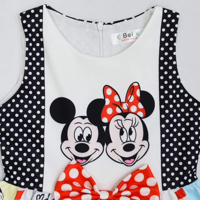 Disney-Vestido Mickey Mouse menina, vestido arco para menina, vestido infantil para meninas, impresso digital, traje de festa de aniversário, nova fonte, 2024
