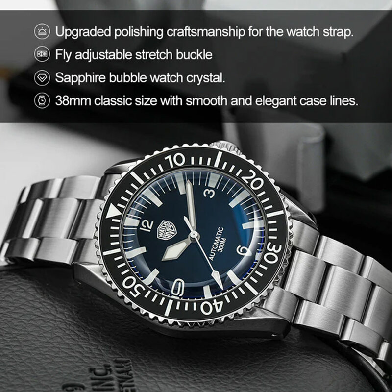 Watchdives-Sharkmaster 300 relógio automático, Japão NH35 bolha, Sapphire Crystal relógio de pulso, BGW9, relógios super luminosos, WD1967