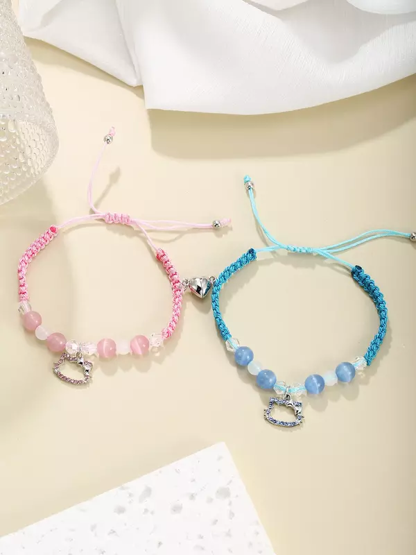 2 Pcs  couple bracelets Magnetic bracelets Spider and Cute cat bracelets