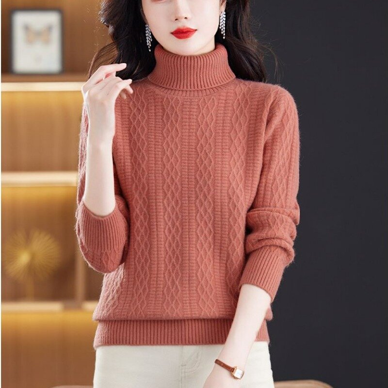 Cashmere Sweater Women's Autumn Winter Turtleneck Thickened Warm Loose Knitted Sweater Female Fashion Solid Color Casual Jumper