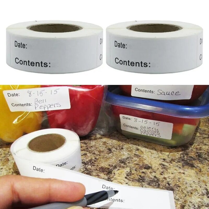 2 Rolls Self-Adhesive Removable Freezer Refrigerator Blank White Food Storage Label DIY Stickers For Home Storage Stationery Tag