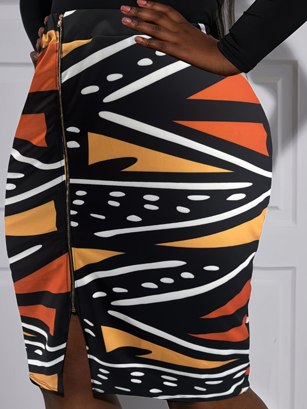LW-falda de talla grande con estampado geométrico, minifalda con abertura frontal, ajustada, de cintura alta, ultracorta