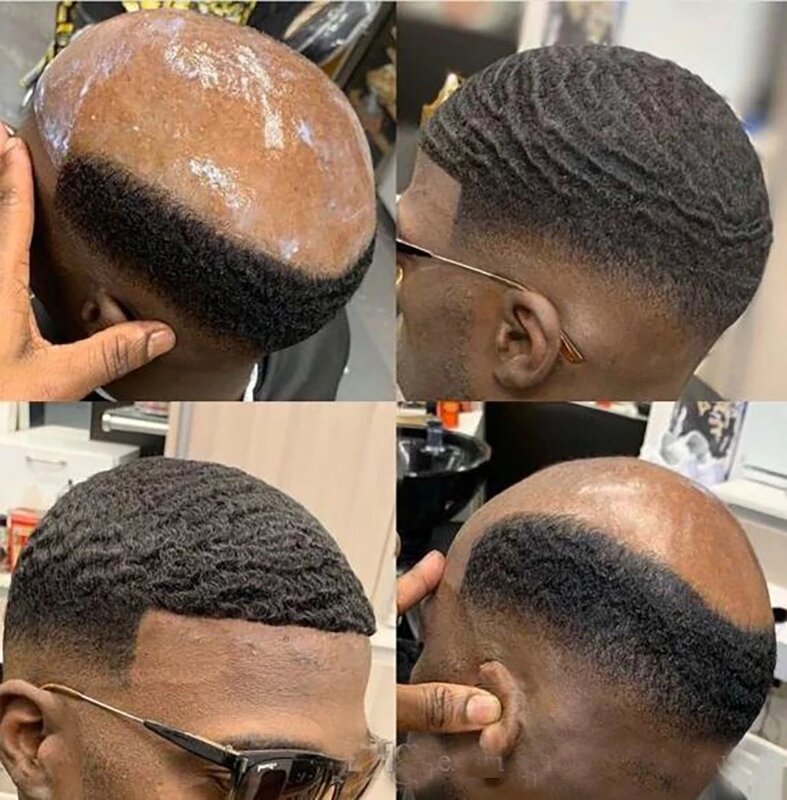 10MM Afro ketat keriting Super tahan lama penuh PU kulit tipis pria rambut palsu pengganti Wig rambut manusia Sistem prostesis pria