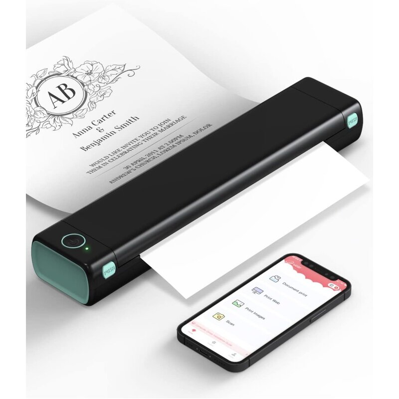 M08F Printer portabel nirkabel, Printer Portabel nirkabel untuk perjalanan, mendukung 8.5 "X 11" huruf AS, Printer termal Bluetooth kompatibel dengan iOS