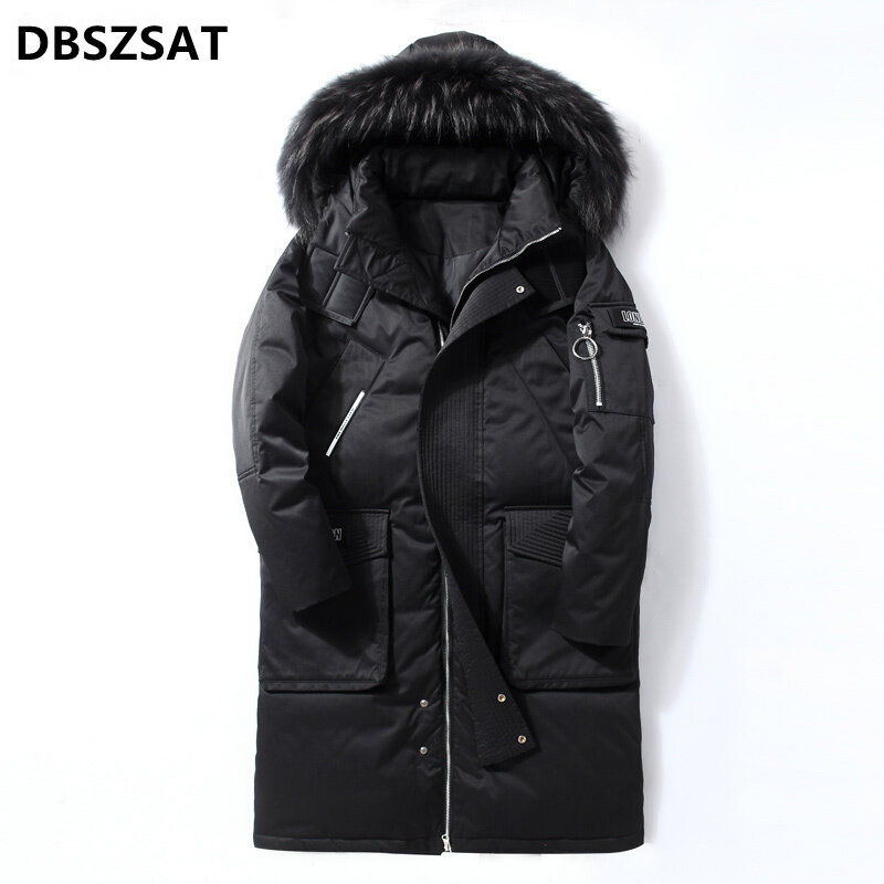 2023 Nieuwe Afneembare Fur Hooded White Duck Down Warm Winter Jacket-30 Graden Multi Pocket Hooded Heren Jas