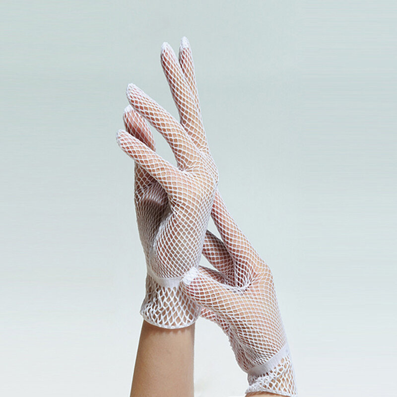 Damskie rękawiczki krótka, koronkowa eleganckie przezroczyste kabaretki czarne białe rękawiczki na bal maturalny w jednolitym kolorze ślubne rękawiczki na lato