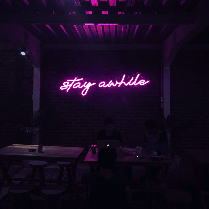 Stay Awhile ปากการูปหัวใจ S LED Neon ไฟห้องนอนเครื่องตกแต่งฝาผนัง Art ปากการูปหัวใจ Party Pub Cafe Studio แขวน Dorm Decor