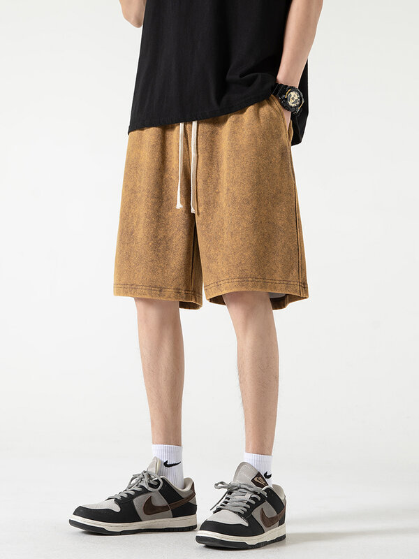 2024 neue Distressed Summer Shorts Männer 320g schwere Baumwolle Kordel zug Harajuku lose Sweat shorts männliche lässige kurze Hose Streetwear