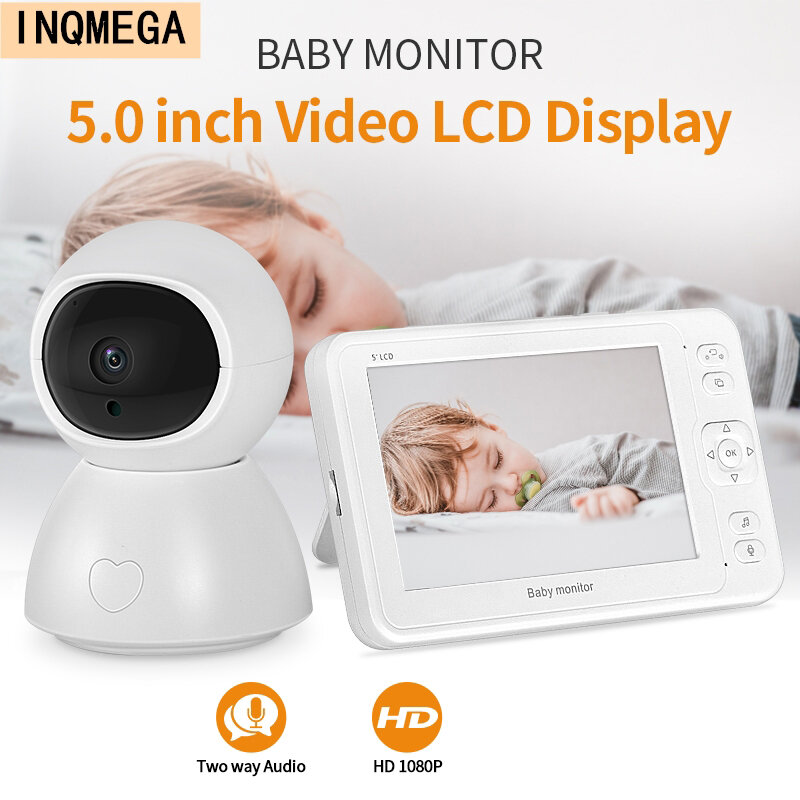INQMEGA-Moniteur vidéo HD pour bébé avec carte SD, vision nocturne, conversation bidirectionnelle, caméra vidéo nounou 5 ", 8 berceuses, statique et humide de jeu, 2MP