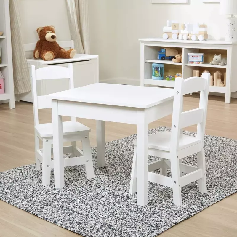 Mesa y sillas de madera para niños, juego de muebles, color blanco