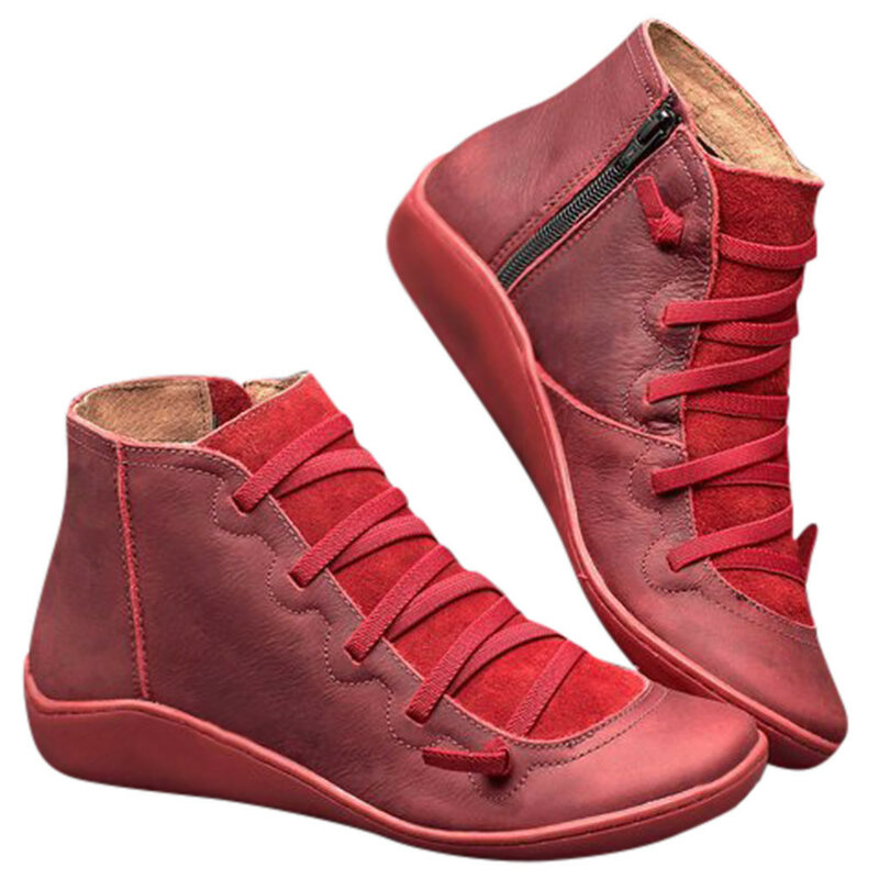 Sepatu bot kulit asli wanita, sepatu bot salju, sepatu bot wanita, sepatu musim dingin kulit asli, sepatu datar, sepatu pendek Vintage, dengan 2023 bulu, sepatu bot bertali untuk wanita
