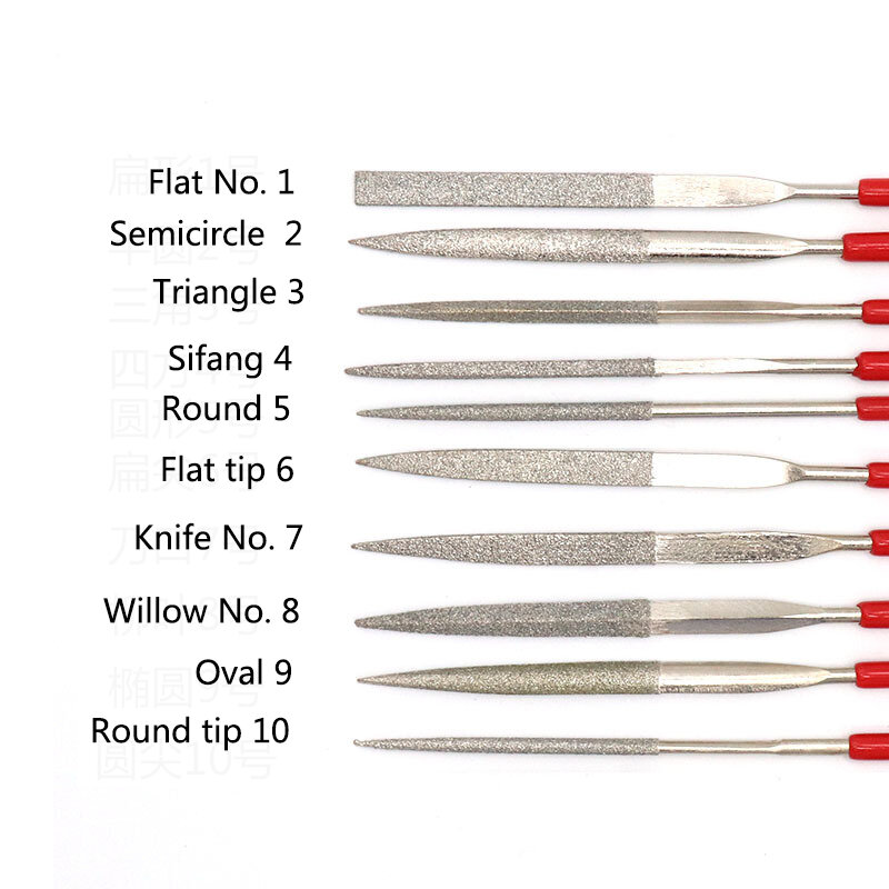 金属およびガラスストーン研磨用の10個の針ファイルセット,木および金属研磨ツール,ジュエリー,手動ファイル