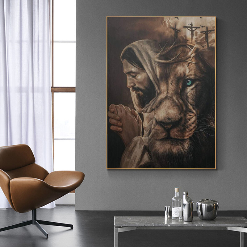 Vintage The Lord Jesus Christian Poster Prints, Christ Lion of Judah Warrior Lamb of God Wall Art, Home Decor Canvas Painting