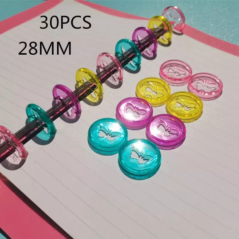 30PCS28MM plastic binding ring buckle, jelly transparent butterfly pattern, special binding CD for girl notebook