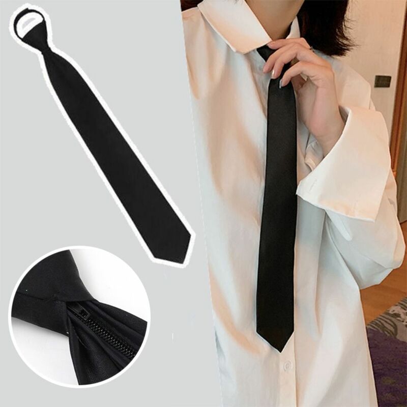 Simple Uniform Black Tie New Matte Unisex Lazy Neck Ties No-tie Clip on Suit Zipper Neckties Students