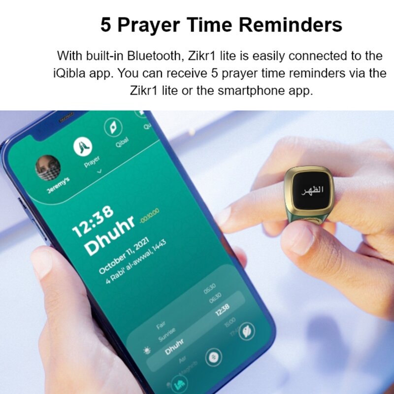 Iqibla Smart Tasbih Tally Counter para musulmanes, anillo Zikr Digital Tasbeeh 5, recordatorio de vibración de tiempo de oración, impermeable, PK M02