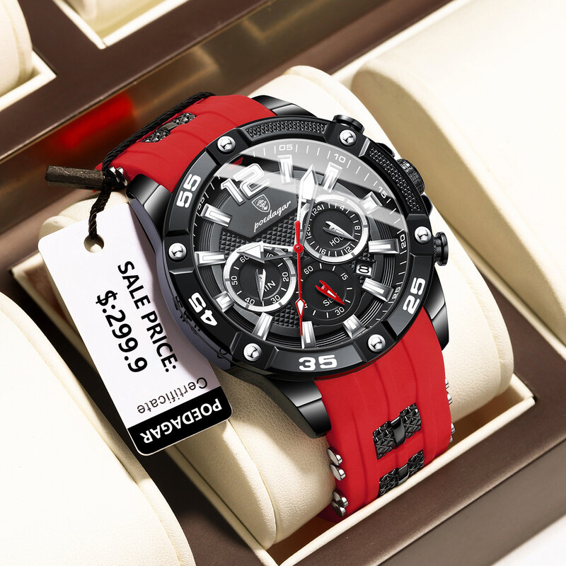 Poedagar Luxe Man Polshorloge Sport Chronograaf Waterdichte Lichtgevende Datum Horloges Voor Mannen Casual Quartz Siliconen Mannen Horloge Reloj