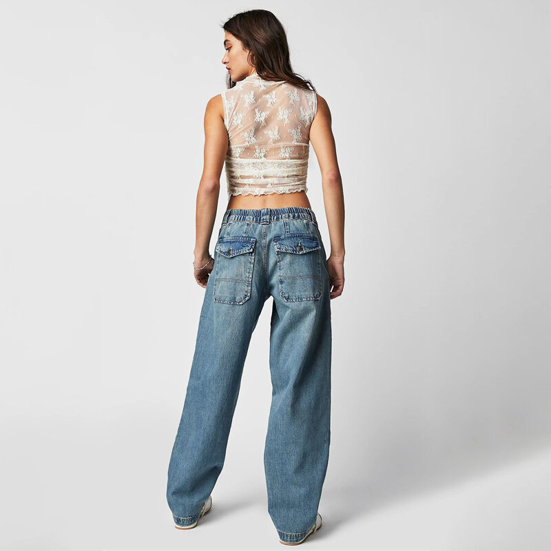 Jeansy damskie letnie oddychające jeansy damskie letnie cienkie spodnie z szerokimi nogawkami z wysokim stanem wąskie proste spodnie o długości podłogi