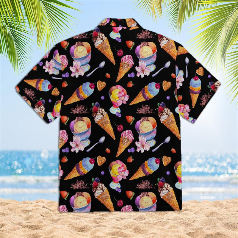 قمصان آيس كريم للرجال والنساء ، وسائل راحة فضفاضة ، طباعة ثلاثية الأبعاد ، قميص هاواي Y2k ، قمم حفلات الشاطئ للعطلات ، قمصان قصيرة الأكمام ، الموضة العصرية