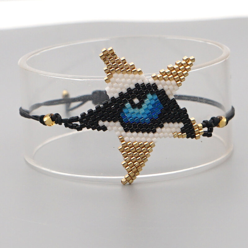 Браслет ручной работы с бусинами модный пятиконечный Звездный геометрический Глаз Регулируемый богемный браслет унисекс с рисовым шариком