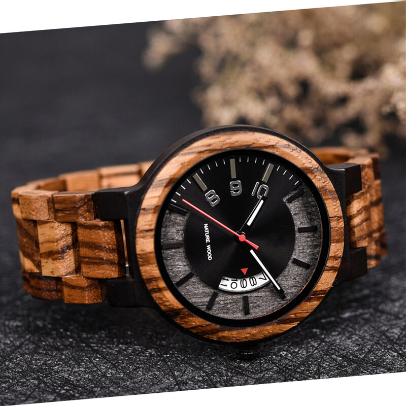 Reloj de cuarzo de moda de madera para hombre con calendario de exhibición, resistente al agua y a los arañazos, los mejores regalos de vacaciones