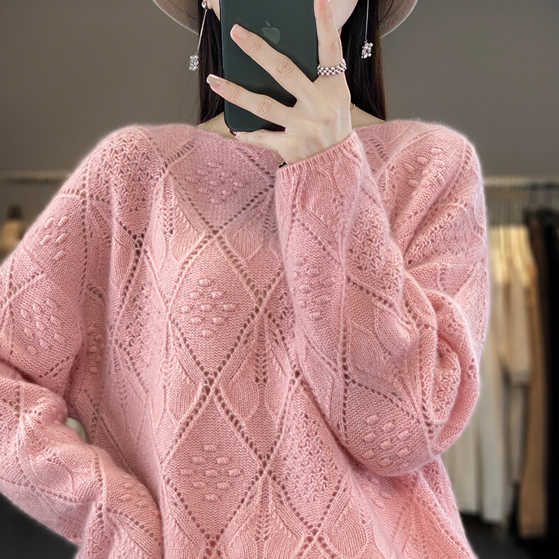 Suéter de Cachemira de lana pura para mujer, jersey de cuello redondo, Jersey de punto coreano de lujo, 100%