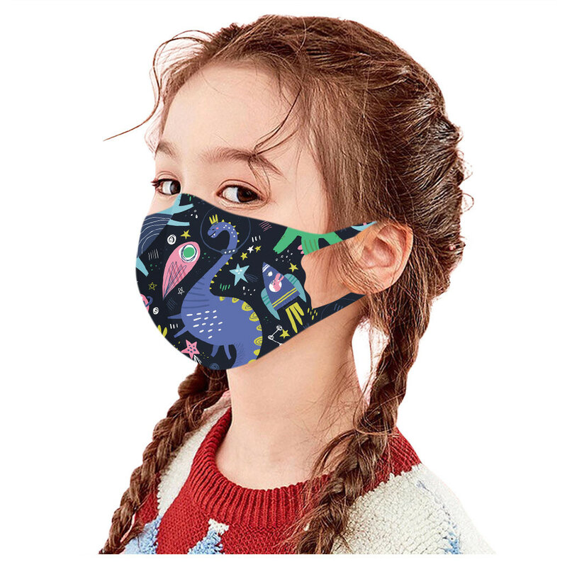 Máscara facial impressa reutilizável à prova de vento para crianças, padrão de desenhos animados, inodoro, livre de irritação, confortável, infantil, 1pc