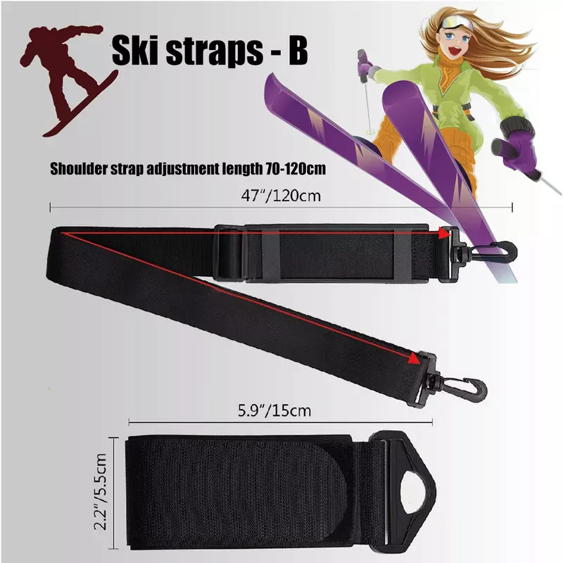 Tracolla regolabile per asta da sci tracolla per ciglia cinghie per manico in Nylon borse da sci Porter Hook Loop protezione per Snowboard da sci