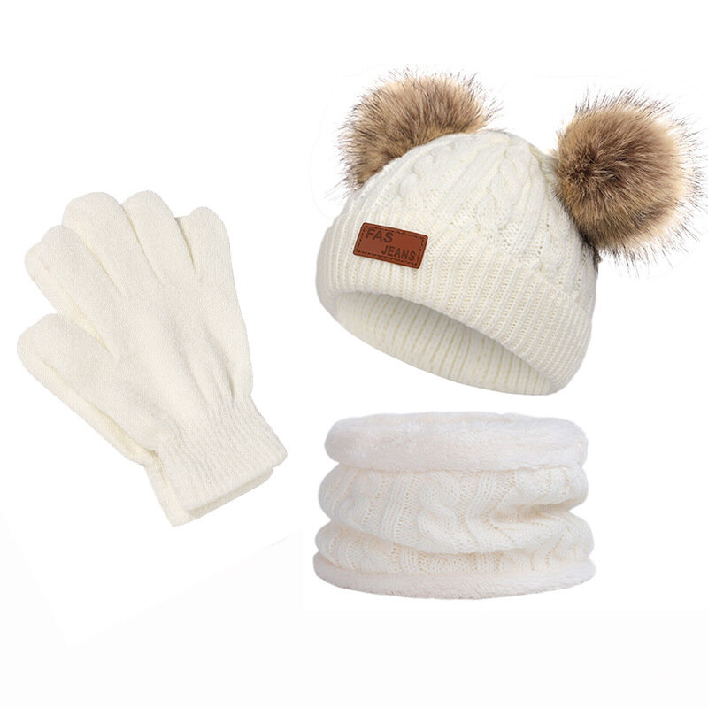 Chapéu de malha cachecol e luvas para crianças, Beanie Set for Toddler, inverno