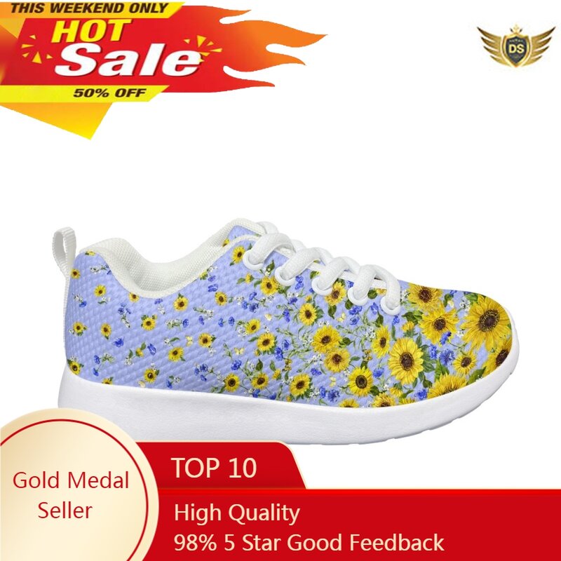 Sepatu santai Tenis anak mode Infantil desain pola bunga matahari ujung bulat sol tebal antiaus corat-atasnya X Sapato hadiah