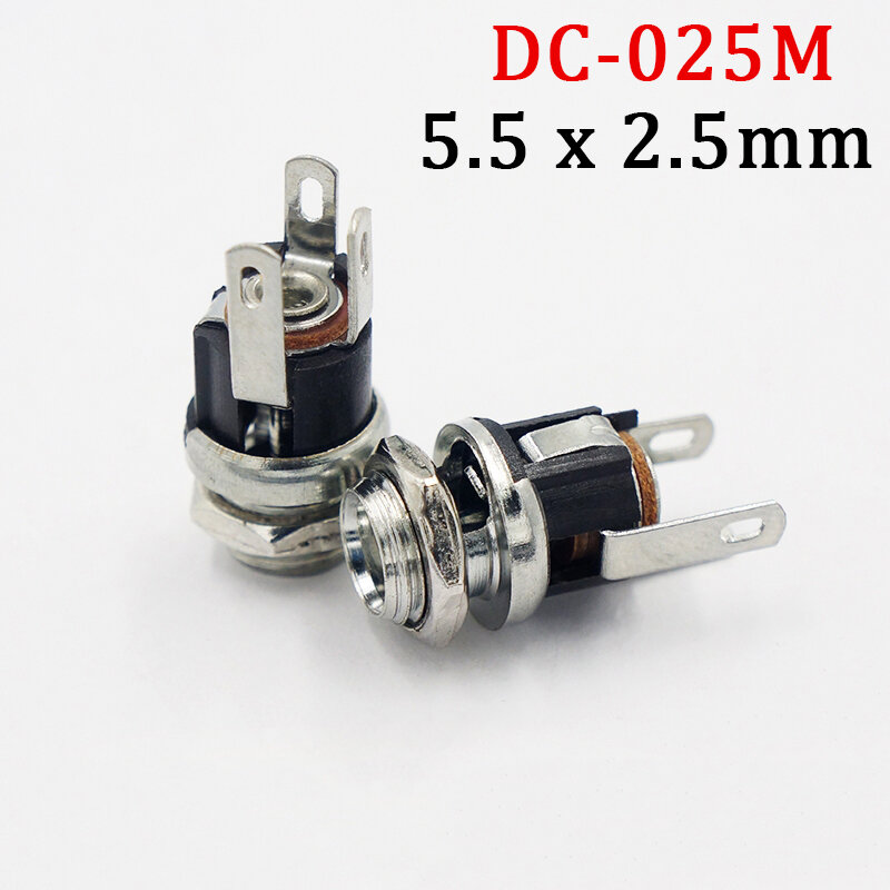 5Pcs/Lot DC025M 5.5 x 2.5mm DC Female Jack PCB Panel Mount Connector With Nut 3 Leg DC-025 DC Charging Socket Adapters 5.5*2.5mm