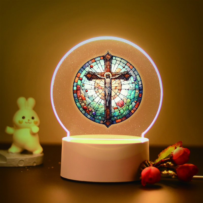 Crucifix-3D LED Night Lamp para crianças, alimentado por USB e operado por bateria, ilusão óptica, abajur, controle remoto, presente